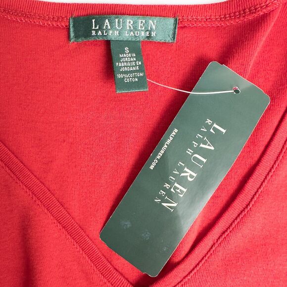 Lauren Ralph Lauren Cotton Long Sleeve Button Shoulder Tee Womens Small Red - Picture 4 of 11